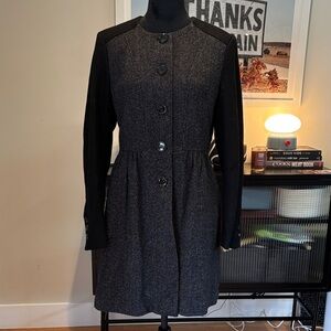 H&M Black two tone coat with gathered waist and pockets